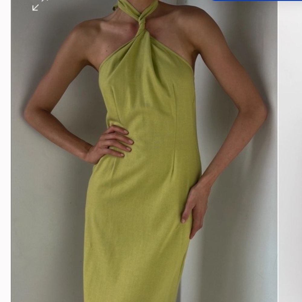 MESHKI CHARTREUSE LINEN MIDI DRESS